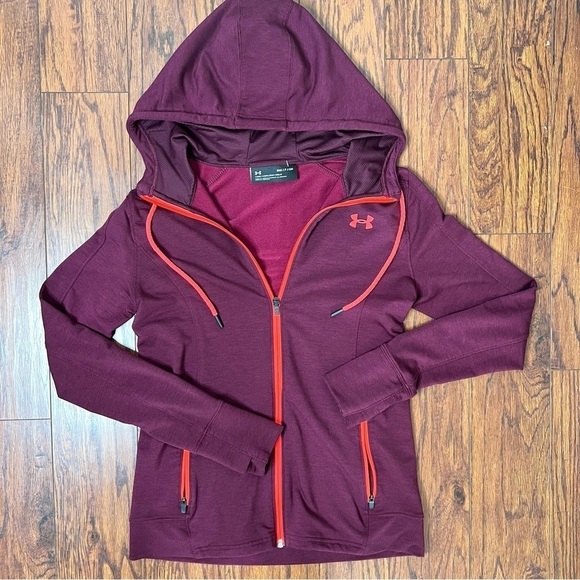 Under Armour Crimson Coral Full Zip Up Hooded Sweatshirt Athletic Jacket Small - Picture 12 of 15